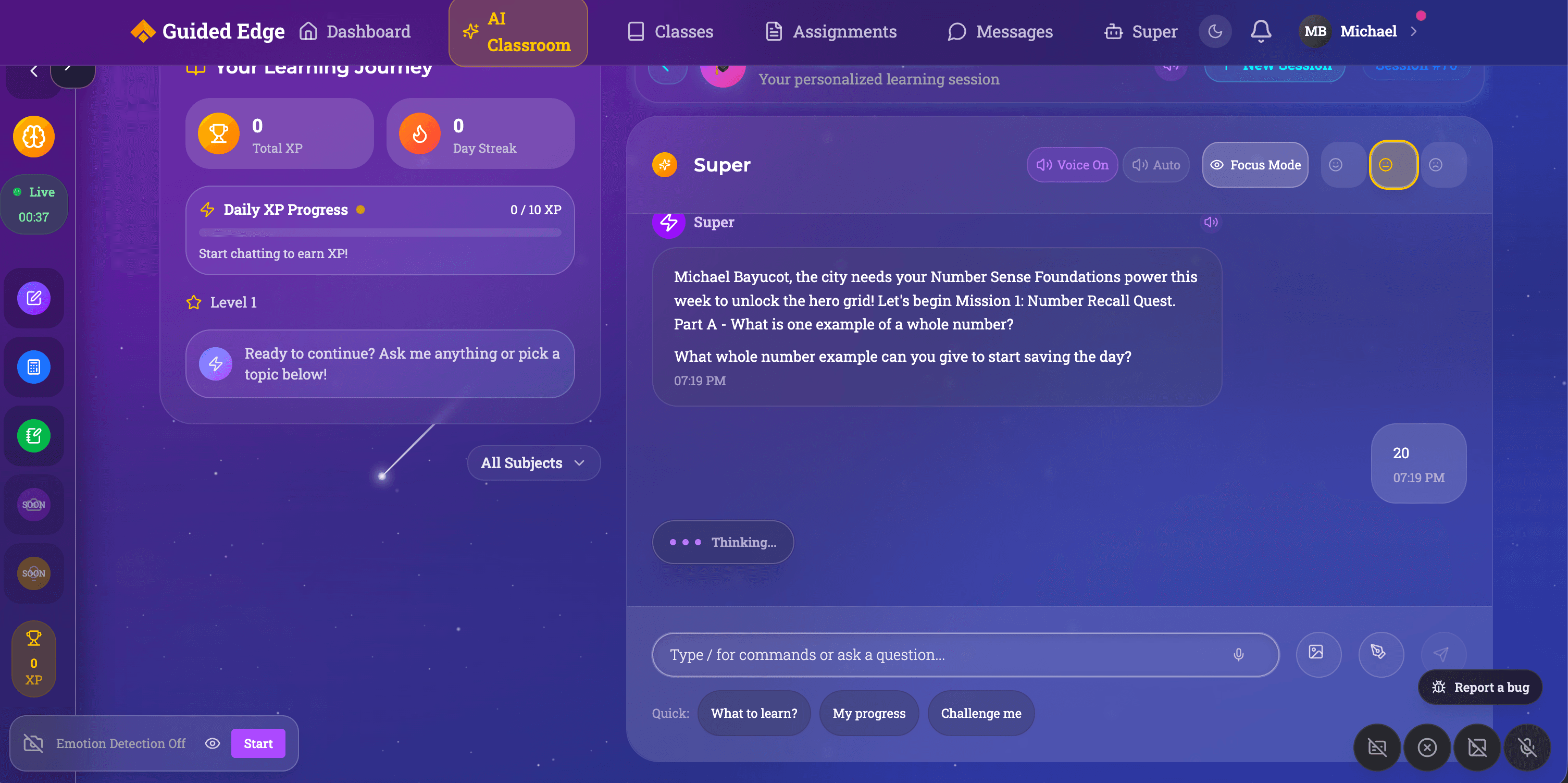 FutureThinkEdge adaptive learning platform screenshot
