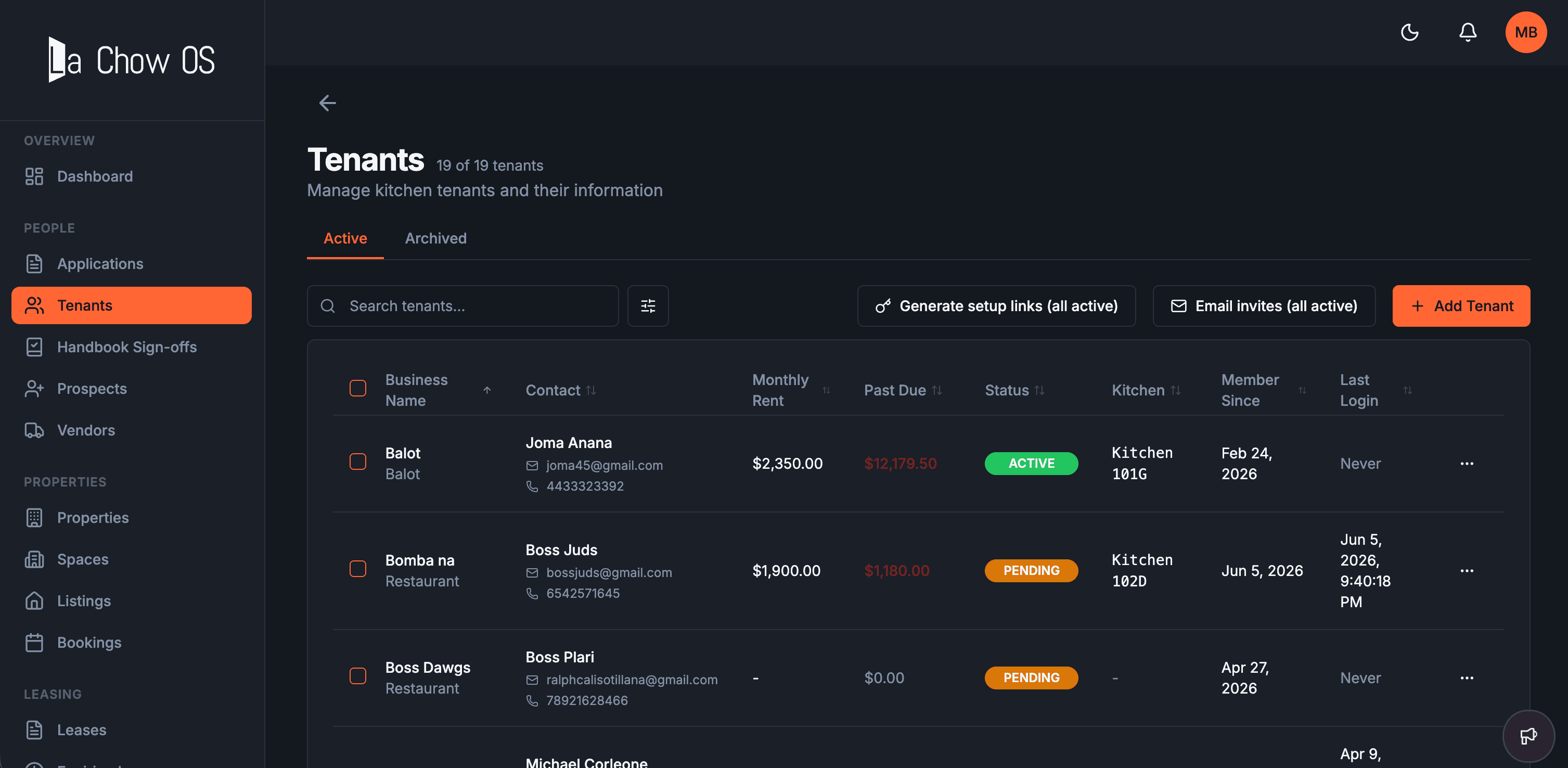 La Chow commercial kitchen management platform screenshot